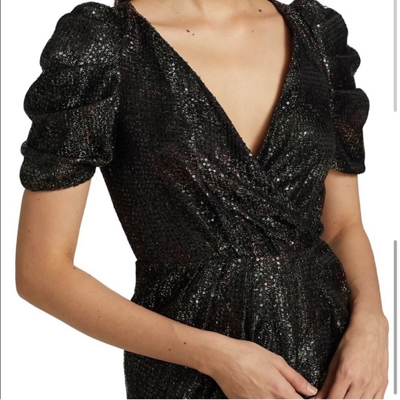 COPY - ML Monique Lhuillier - Printed Sequin Puff-Sleeve Gown - Picture 5 of 9